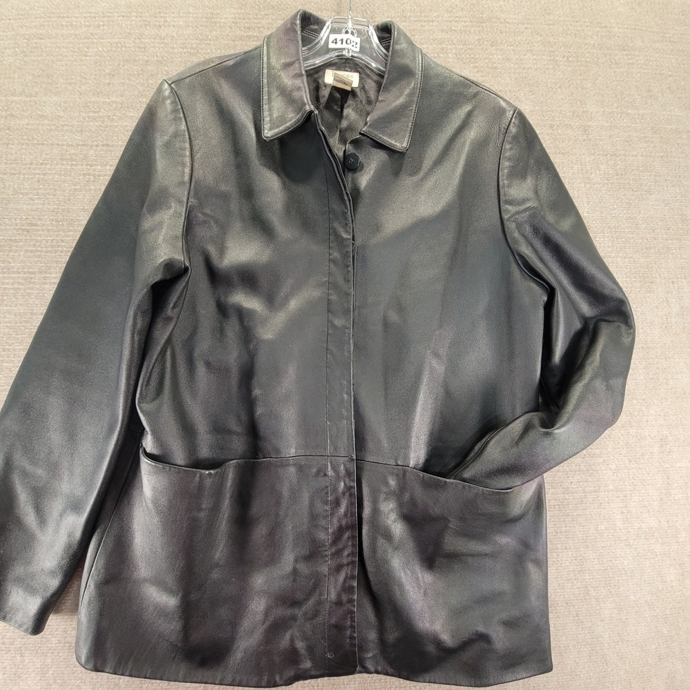 Brooks Brothers 346 Womens Black Genuine Leather Button Front Jacket Size L